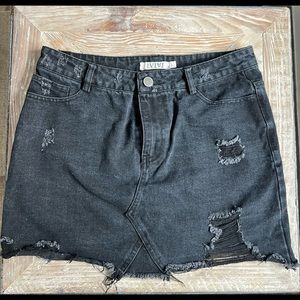 Black denim mini skirt